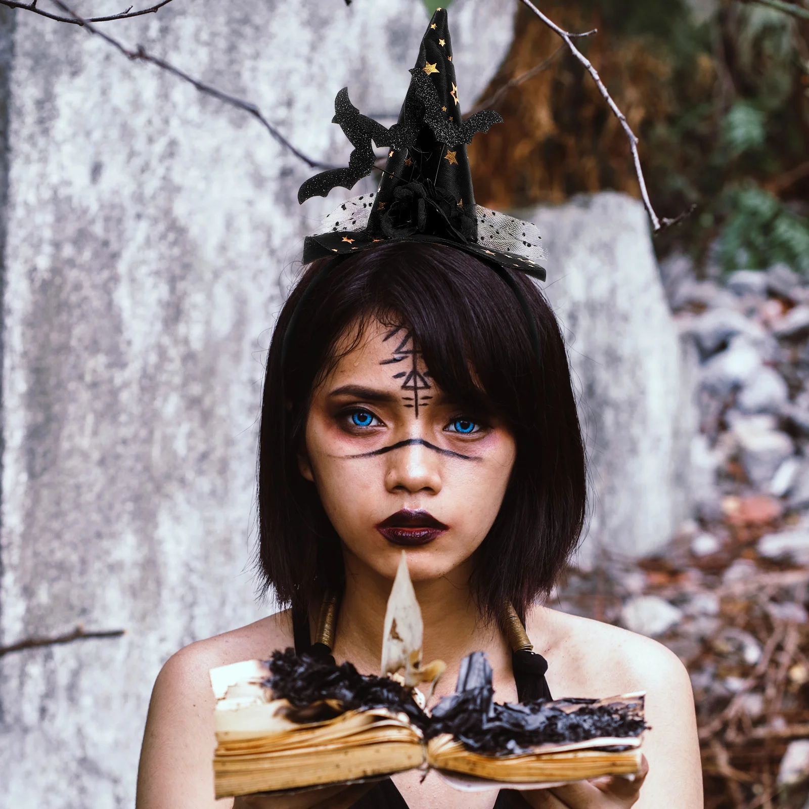 1 pz cappello da strega fascia decorazione in pizzo nero accessorio per feste di Halloween costume in maschera glitter per donne ragazze evento in maschera