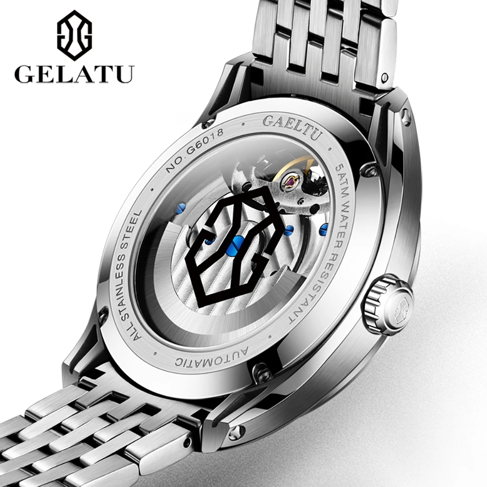 Imagem -06 - Gelatu-dragão Masculino Gravado Dial Relógio Mecânico Automático Relógios de Aço Impermeável Top Brand Luxo