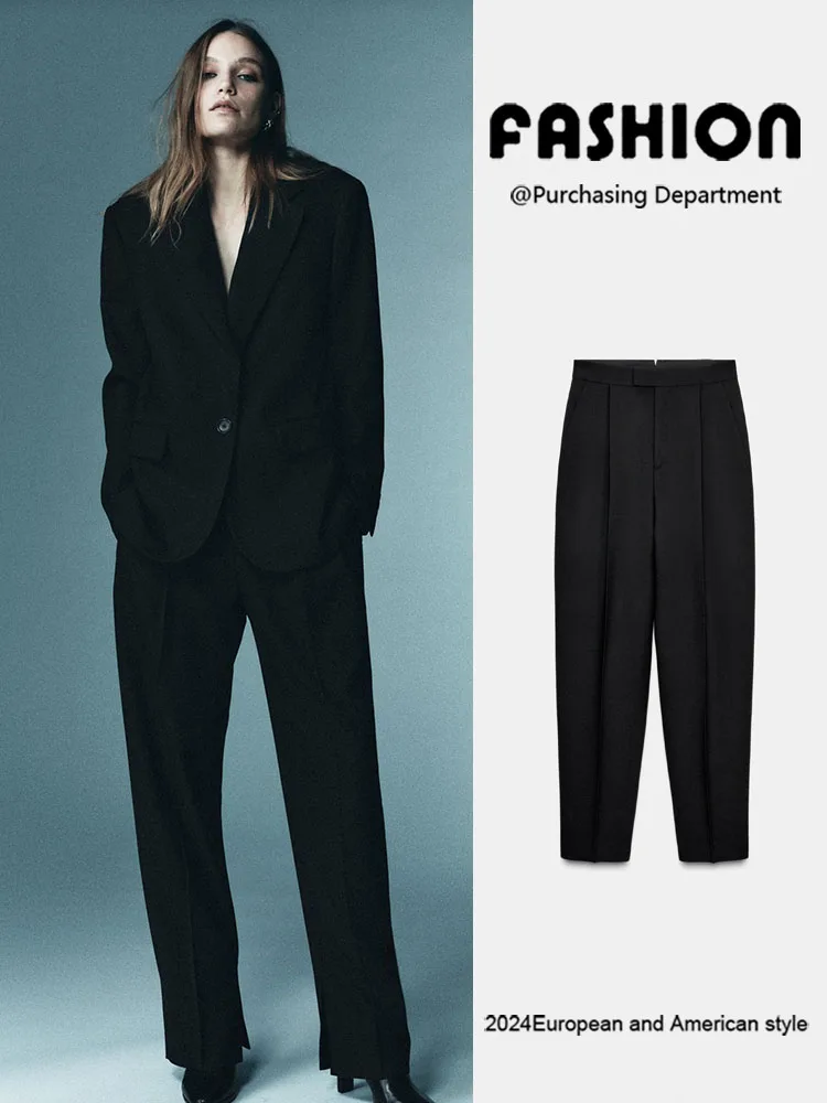 Faionable Straight Leggings Women's Winter New Arrival Mixed Fabric Slimming High Waist Pleated Pants Ethnic Stage Clothing