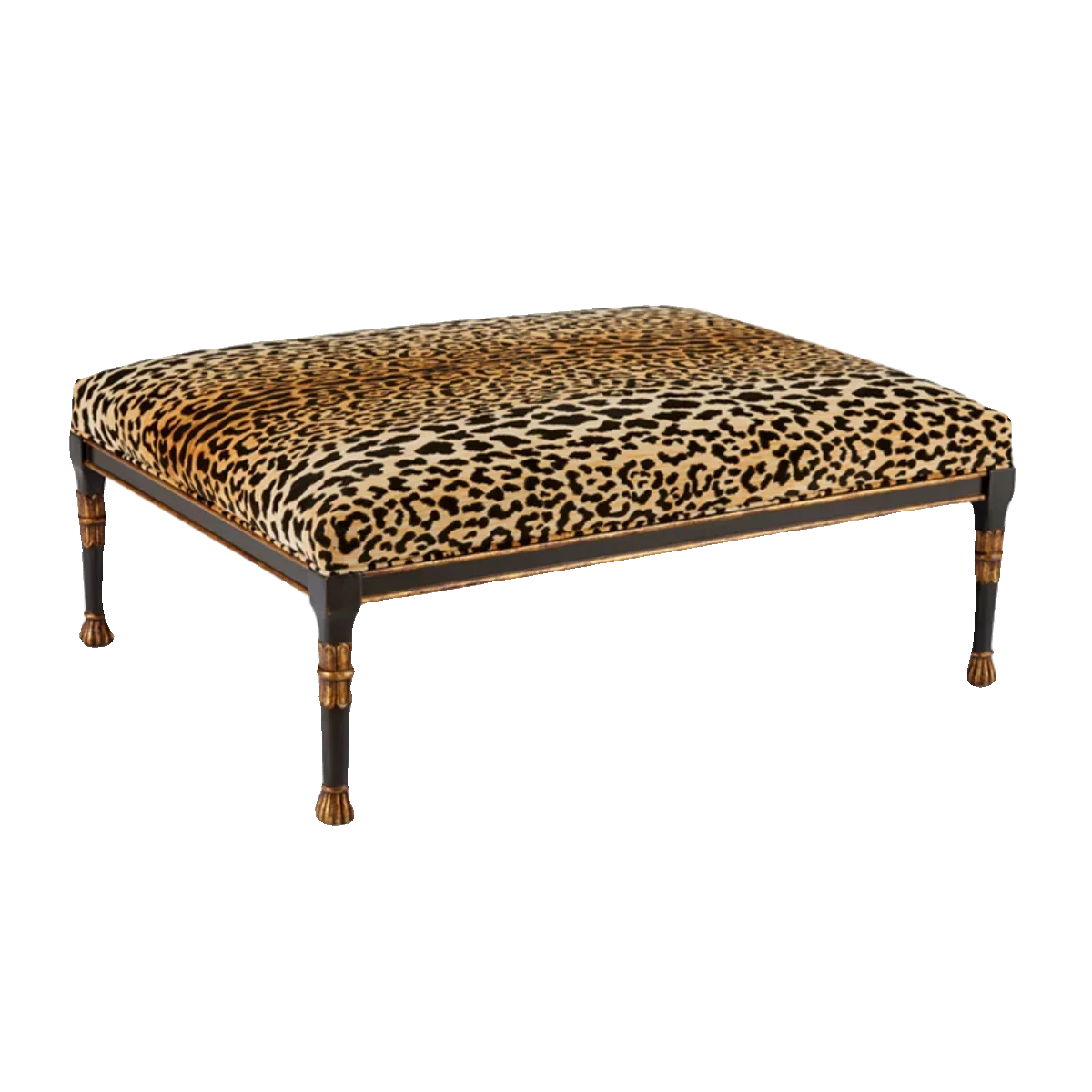 Neoclassical simple gold carved leopard print fabric shoe stool French sofa stool