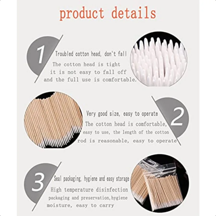 1500 Batang Kapas Mikroblading, Kapas Ujung Runcing, Kapas dengan Batang Kayu, Aplikator Kapas untuk Tato Permanen