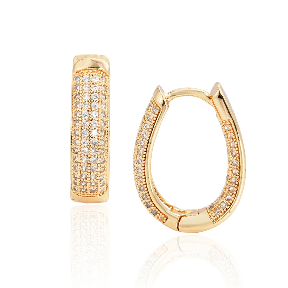 Shiny double inlaid zircon hoop earrings Female original design delicate elegant luxury fashion jewelry earrings