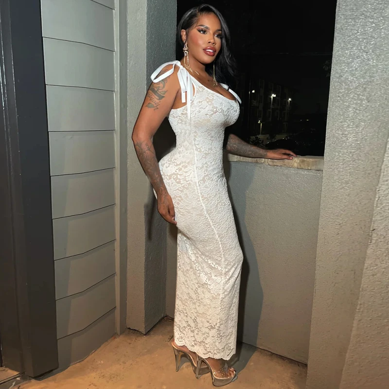 2026 nova moda feminina vestido de renda rendas até ombro duas camadas magro bodycon vestido longo
