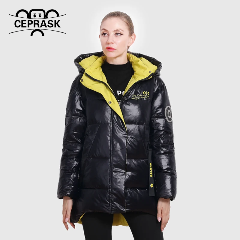 CEPRASK 2023 New Winter Jacket Women Casual Loose Thick Parkas Quilted Fashion Bright Colors Hooded Warm Winter Coat Outerwear