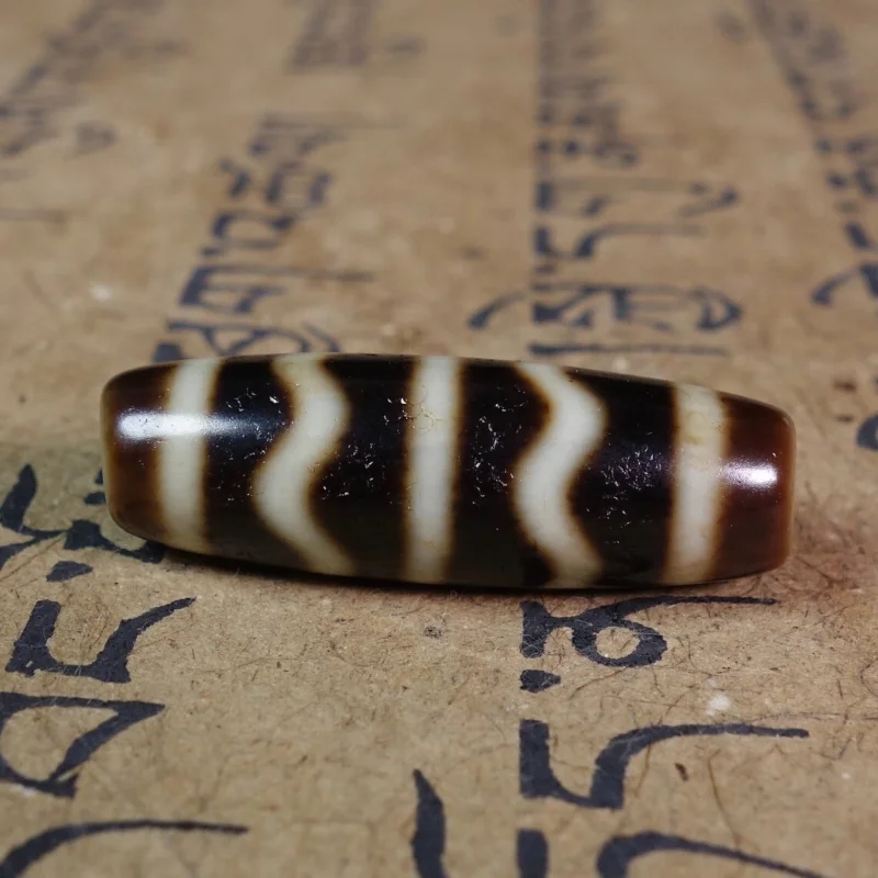 Himalayan Tibetan DZI Beads Old Agate Yellow Water Stripe Amulet Pendant #3371