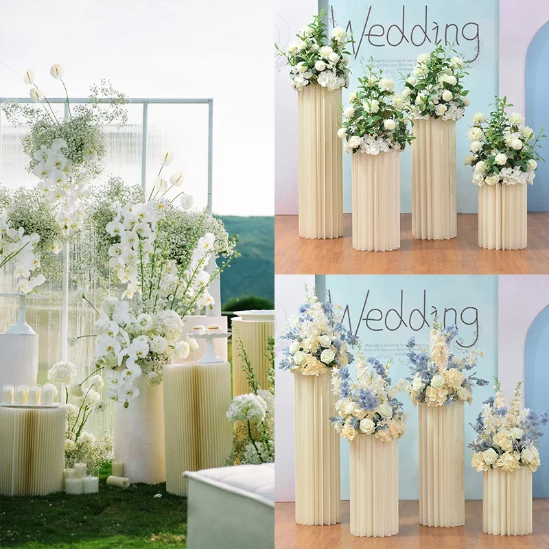 White Round Flower Cake Stand  Pedestal Cylinders Display Flower Stand for Wedding Road Guide Aisle Decoration  Wholesale