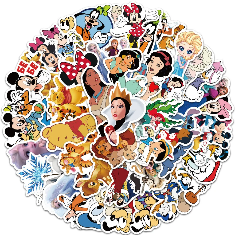 Disney Cartoon Princess Adesivos para Crianças, Anime Decalques, Branca de Neve, Ariel, Bonito, Kawaii, DIY, Telefone, Bagagem, Caderno, 10, 30, 50Pcs