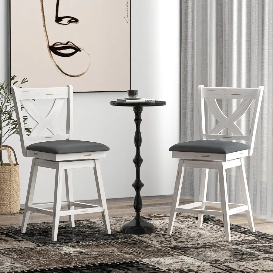 Bar Stools Set of 2 24 Seat Height Counter Height Swivel Barstools with XBack Upholstered 360 Degree Swivel Dining Chair with P