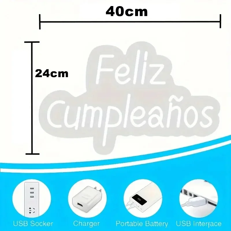 Feliz Cumpleanos Neon Sign LED Light Happy Birthday Decor Aesthetic Neon Light For Room Wall Party Bedroom Club Bar Neon Signs