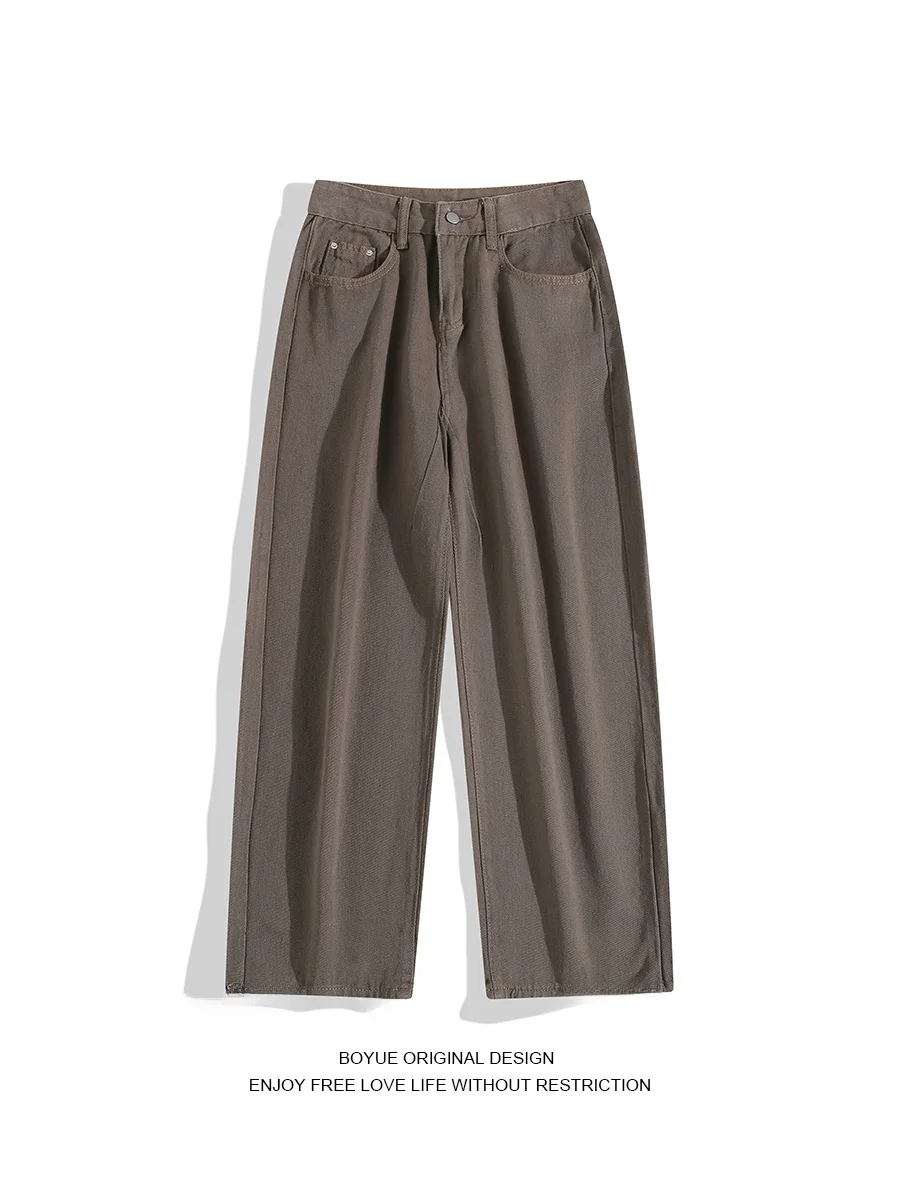 

Мужские джинсы Boyue прямого кроя с высокой талией, широкие брюки, повседневные, модные, стройнящие, винтажные, в стиле Гонконг, молодежный тренд