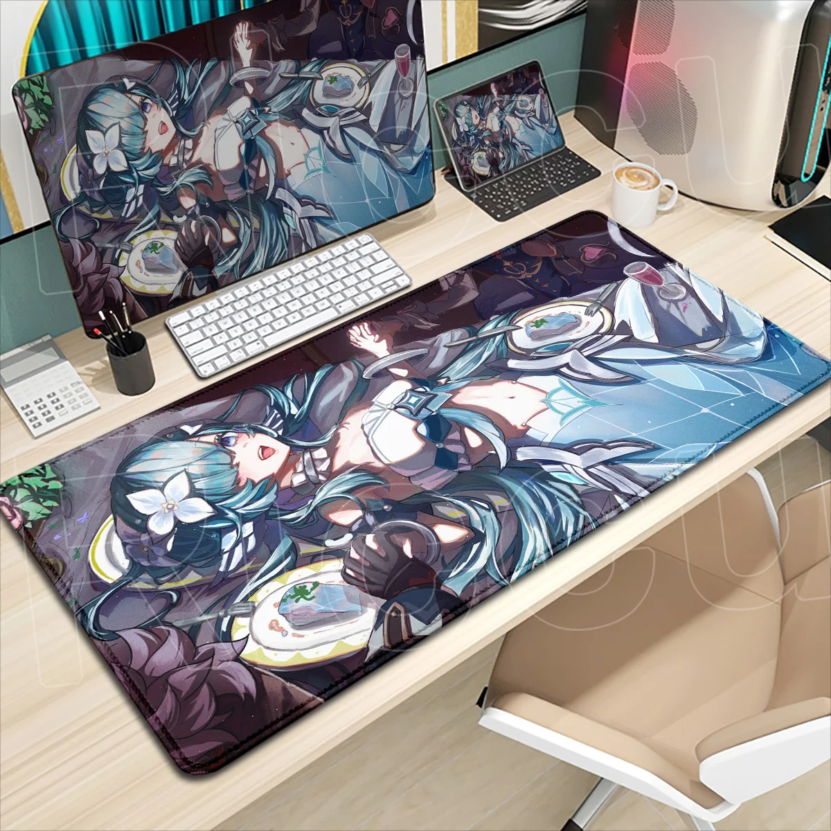 Randversiegelte Büro-Mausmatte, Schreibtisch-Dekoration, Teppich, E-Sport-Gamer-Schrankteppich, Hot Genshin Impact Vodyanitsa Mauspads – Detail 1