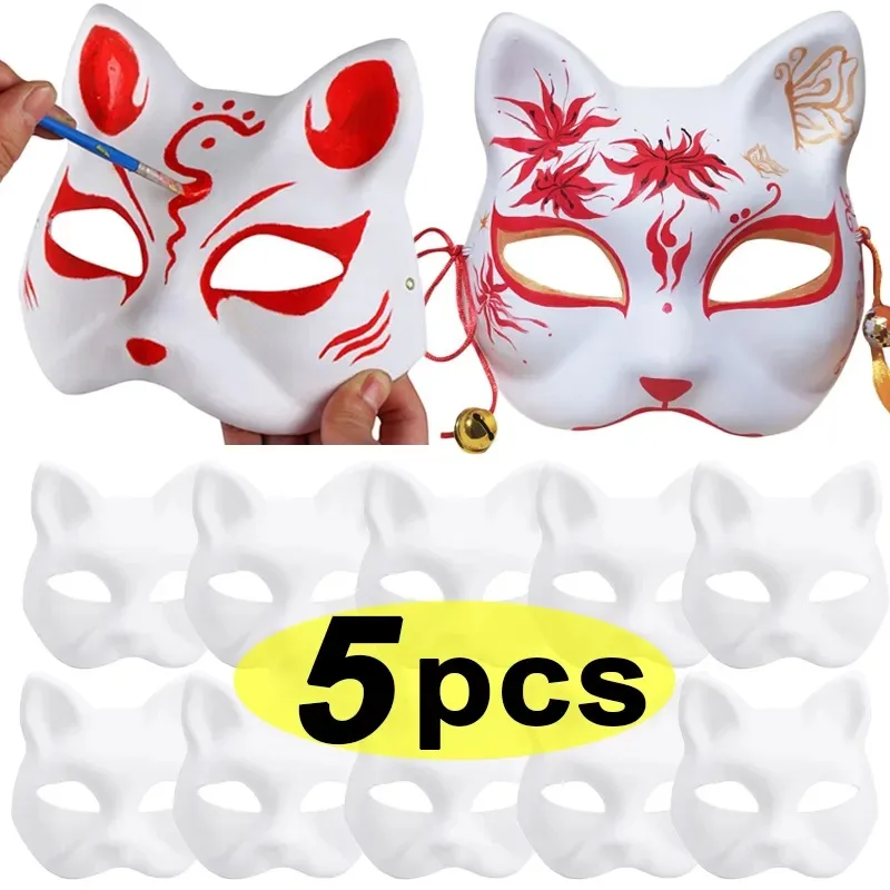 3/5/10 pçs máscara japonesa meia face pintados à mão gato raposa máscara anime cenas cosplay masquerade celebração festival cosplay prop