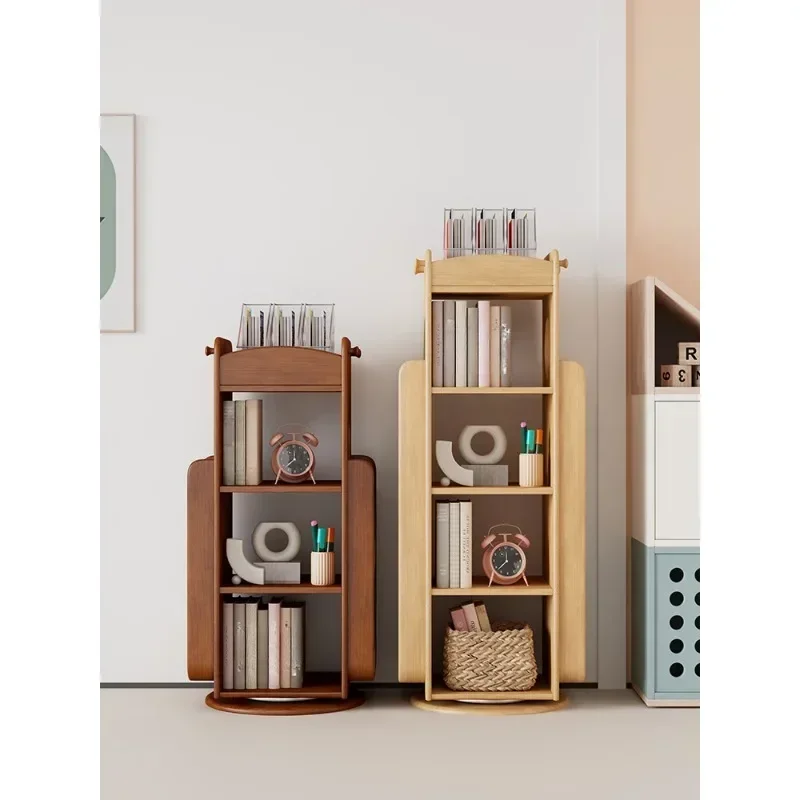 All solid wood rotating bookshelf Floor-to-ceiling multi-layer picture bookBaby living room storage