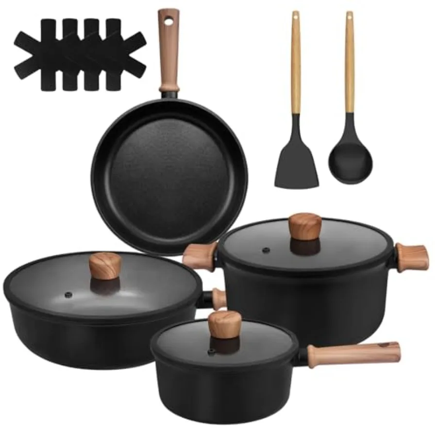 

Набор из 13 предметов: кастрюли и сковородки с антипригарным покрытием, черное титановое антипригарное покрытие, индукционная посуда, набор для приготовления пищи, антипригарный набор для жарки.