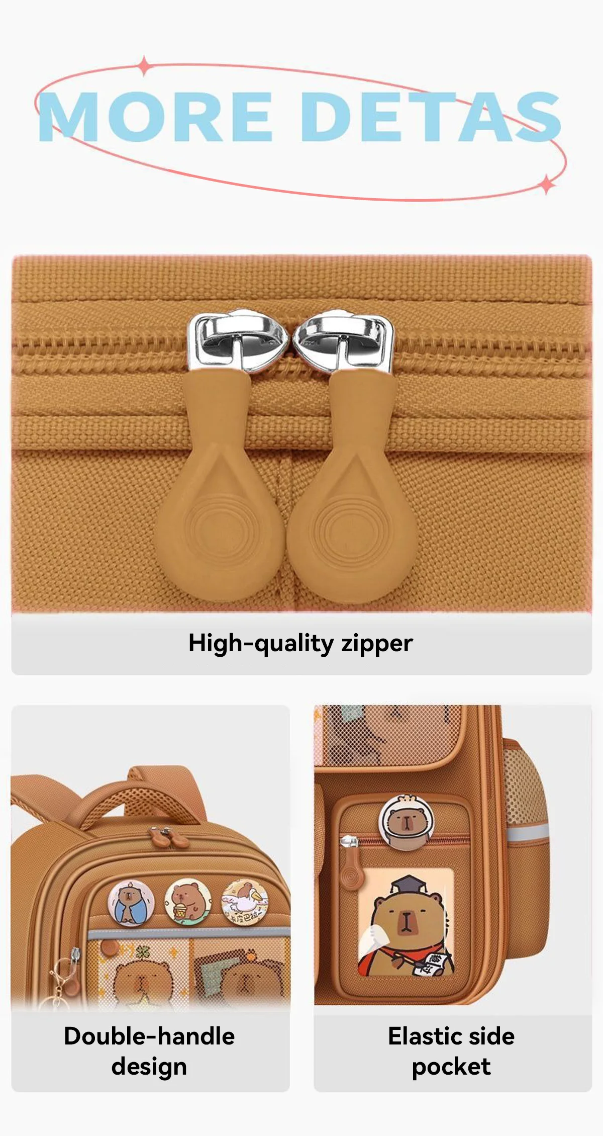 Wasserdichter Capybara-Rucksack, große Kapazität, ergonomischer Wirbelsäulenschutz, bequeme Schul- und College-Tasche mit breiten Trägern für Studenten – Detail 10