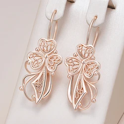 Kinel Hot Unique Glossy Dangle Earrings for Women Fashion 585 Rose Gold Color Metal Flower High Quality Daily Fine Jewelry