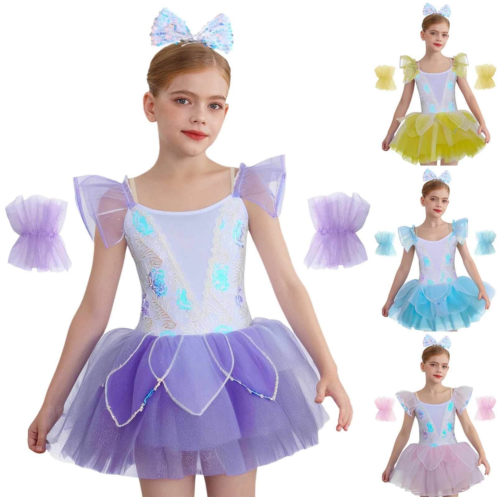 

Teen Girls Ballet Dance Tutu Dress Shiny Sequins Embroidery Tulle Princess Dresses Gymnastics Leotard Figure Skating Dancewear