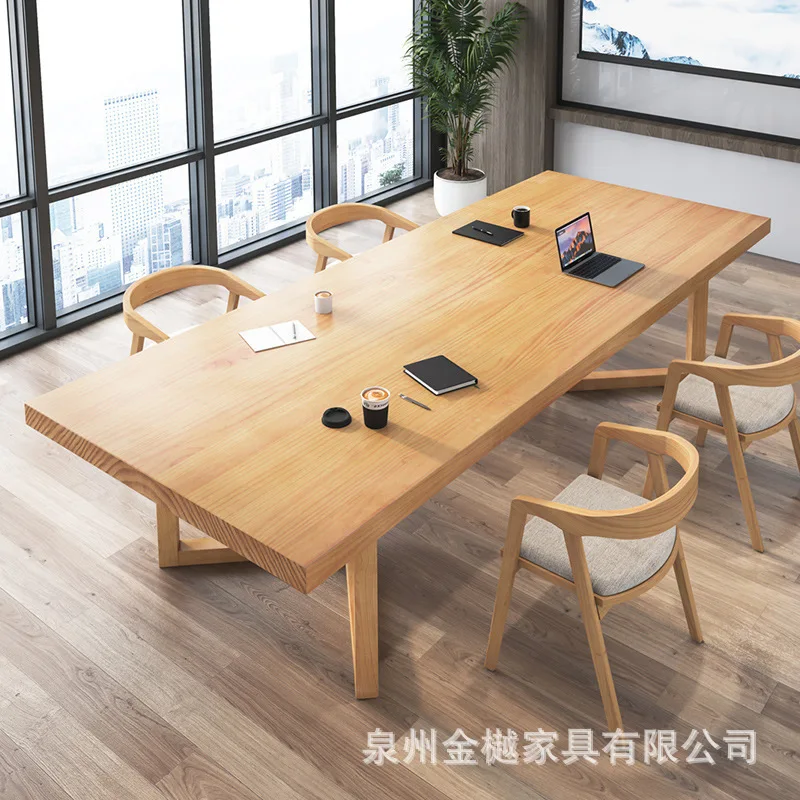 

Office Desk, Solid Wood Conference Table, Long Table, Rectangular Negotiation Table And Chair Combination, Library Desk Simple