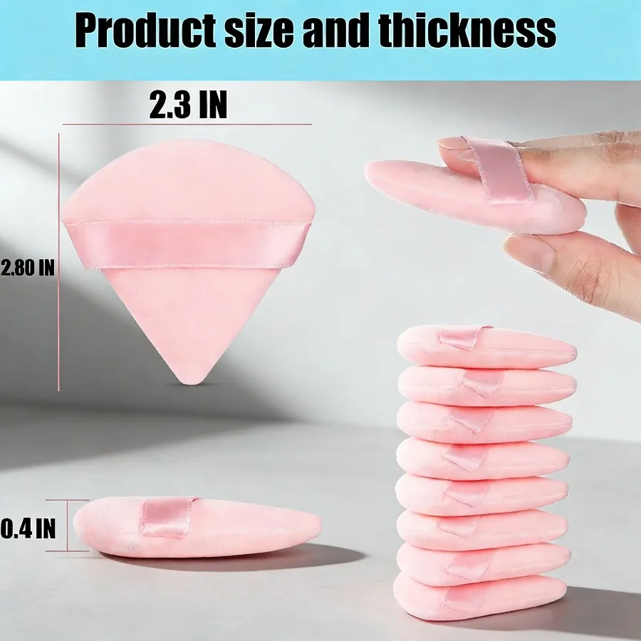 Juego de esponjas de polvo triangulares de 10 piezas: esponjas de maquillaje de terciopelo rosa y negro para mezclar bases, herramientas de belleza facial suaves