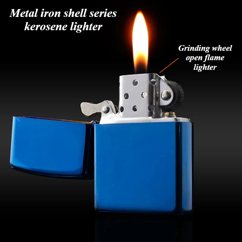 Classic Open flame Retro Grinding Wheel Lighter Metal Iron Shell Windproof Cigarette Lighter Cigarette Accessories Men's Gift