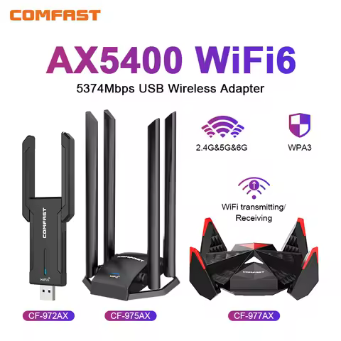 COMFAST USB WiFi 6 Adapter 2.4G&amp;5G&amp;6G 5374Mbps USB3.0 Wireless Adaptador AX5400 Dongle WiFi6 Card Antenna for PC Laptop Win10/11