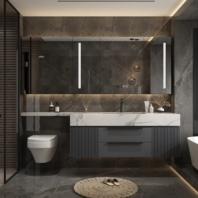 Bathroom cabinet combination toilet extension toilet cabinet light luxury stone slate washbasin basin bathroom