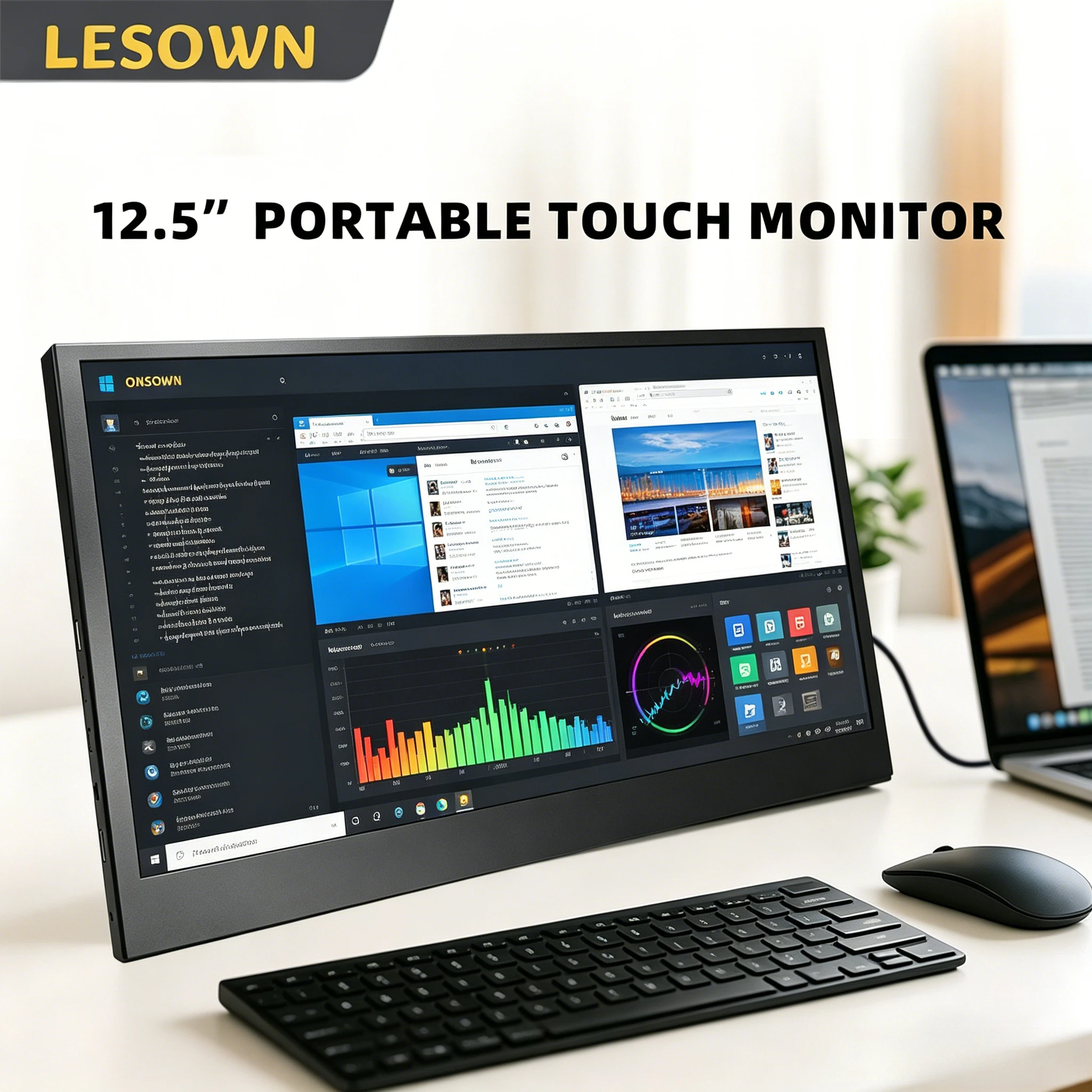 LESOWN 12.5 In 1920x1080 Computer Case Internal Display Metal Frame LCD Screen with Speaker for AIDA64 PC Hardware Sensor
