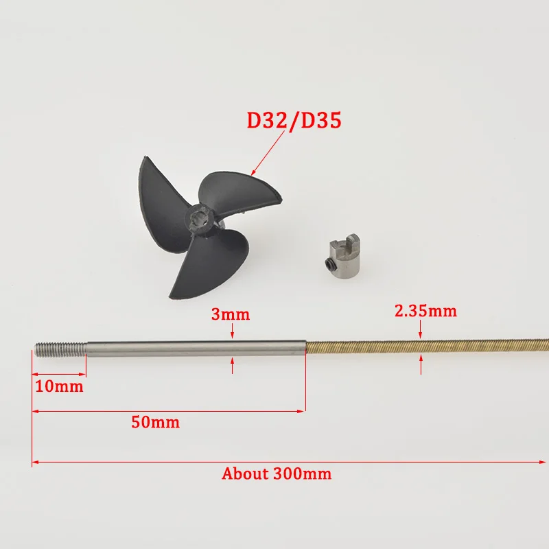 RC Boat High Quality Shaft Kit 2.35mm Flexible Axle with 3mm Hard Axle +Drive Dog + Hex Nut+3 Blades Proprller for RC Boat