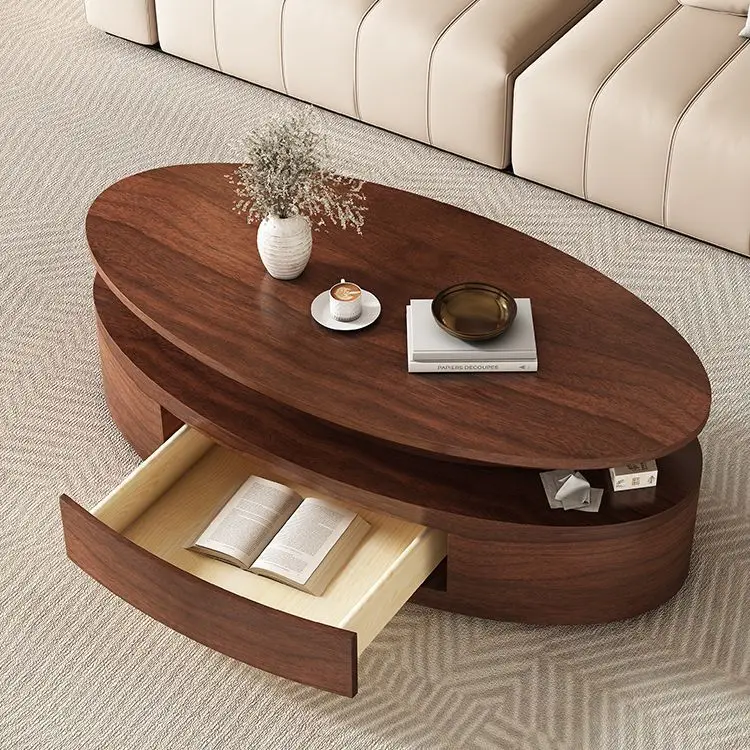 ห้องนั่งเล่นอพาร์ทเมนต์ขนาดเล็กสไตล์โมเดิร์นแบบอิตาลี หรูหรา ทันสมัย โต๊ะกาแฟทรงรีไม้เนื้อแข็งสไตล์ยุคกลาง