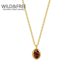 Gold Plated Stainless Steel Green Cubic Zirconia Pendant Necklace for Women Titanium Steel Jewelry Statement Collar Necklace