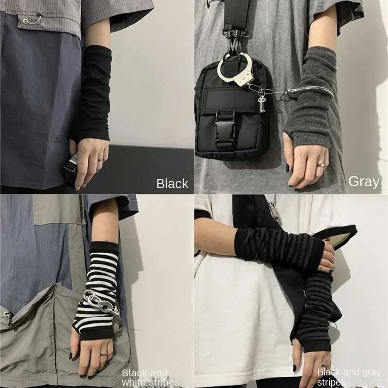 New Hot Sale Fashion Y2K Striped Knit Cuff with Thumb Hole Simple Long Stretch Arm Hood Gothic Fingerless Unisex Long Gloves