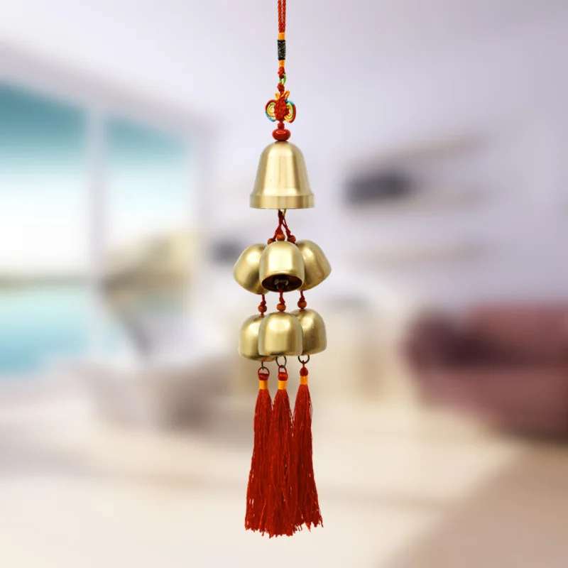 Metal pure copper wind chimes pendant, 1 big 6 small feng shui wind chimes pendant. Home pendant tape Fringe Car pendant,