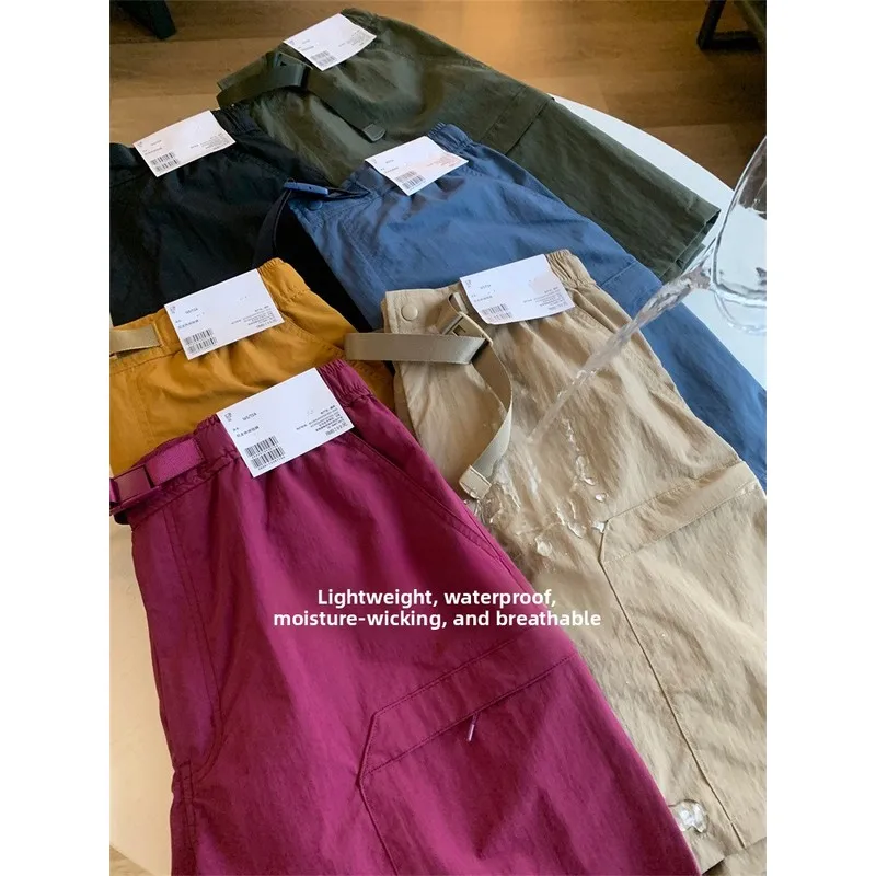 QICHE Summer Unisex Sports Cargo Shorts Lightweight Waterproof Quick Dry Wrinkle Free Breathable Outdoor Casual 5-Pants