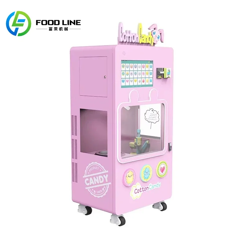 Máquina expendedora automática de algodón de azúcar de fábrica, fabricante de dulces de flores de hilo dental para inversión de pequeñas empresas