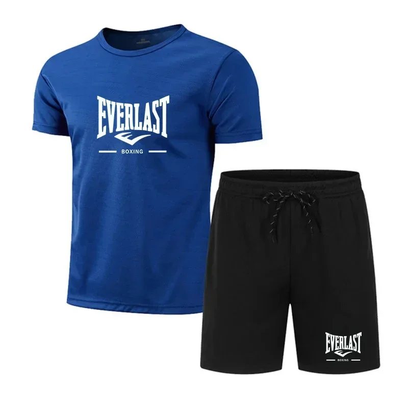 EVERLAST men's breathable jogging sportswear two-piece set summer leisure fitness brand set running suit T-shirt and shorts