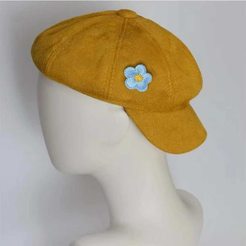 Anime Kpop Demon Hunters Saja Boys Baby Cosplay Cap Yellow Small Blue Flower Unisex Beret Solid Color Headwear Party Accessories