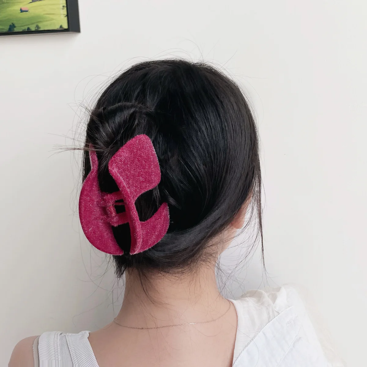 Rose Red Flocking Hair Claw for Women Pink Irregular Crab Claw Shark Clip Instagram Fashion Hair Accessories Korean Headwear