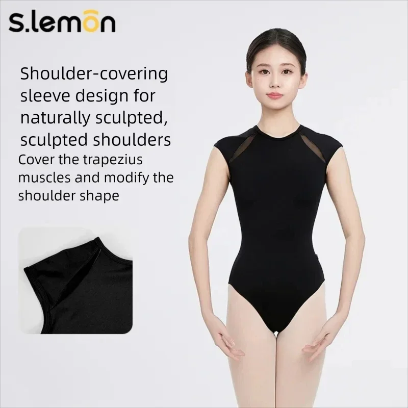 S.lemon الكبار راقصة الباليه قصيرة الأكمام ساحة الرقبة الرقص ارتداءها الدانتيل الباليه ثياب للأطفال فتاة الرقص النساء Dancewear #5