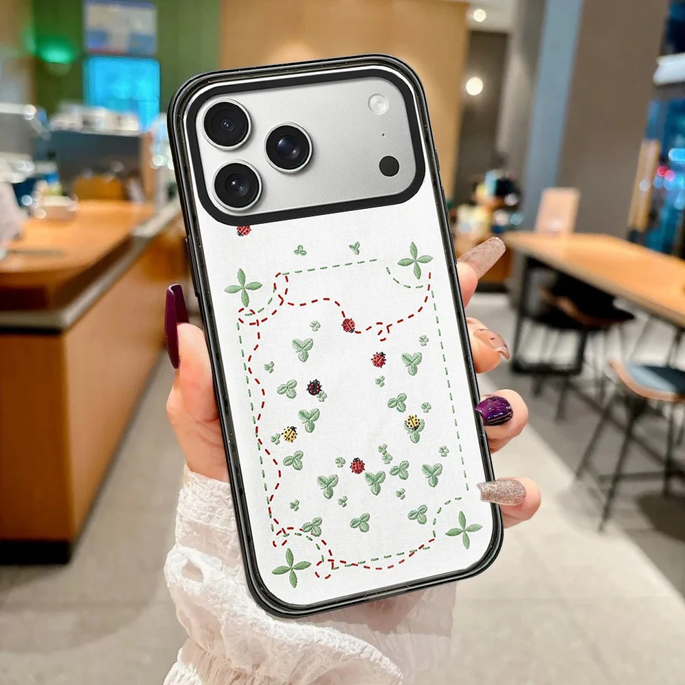 Simple Green Leaves Impact Black Border Magnetic Cover for IPhone 13 14 15 16 17 Pro Max Case for IPhone 17Pro