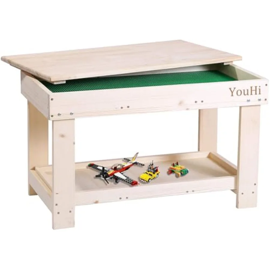 

YouHi Activity Table with Board and Storage for Bricks Activity Play Table Wood Color