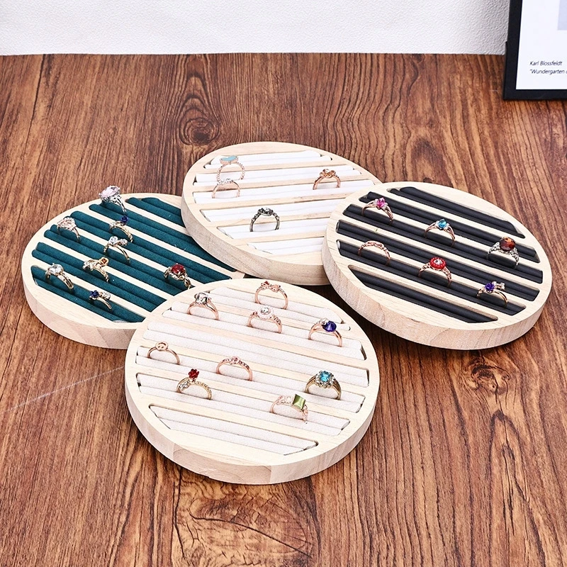 1pc Wood Round Rings Display Tray Jewelry Finger Ring Earrings Bracelet Storage Trays Jewellery Organizer Counter Showcase Prop