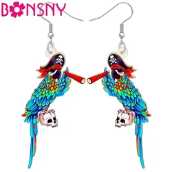 BONSNY Acrylic Halloween Pirate Macaws Skull Drop Dangle Earrings Fun Parrot Bird Jewelry Gifts For Women Girls