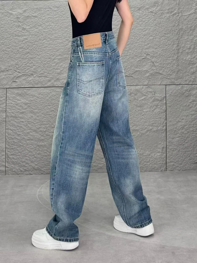 

Джинсы с завышенной талией в стиле ретро, мужские повседневные свободные прямые брюки, молодежные широкие брюки в американском стиле High Street, осенняя мода
