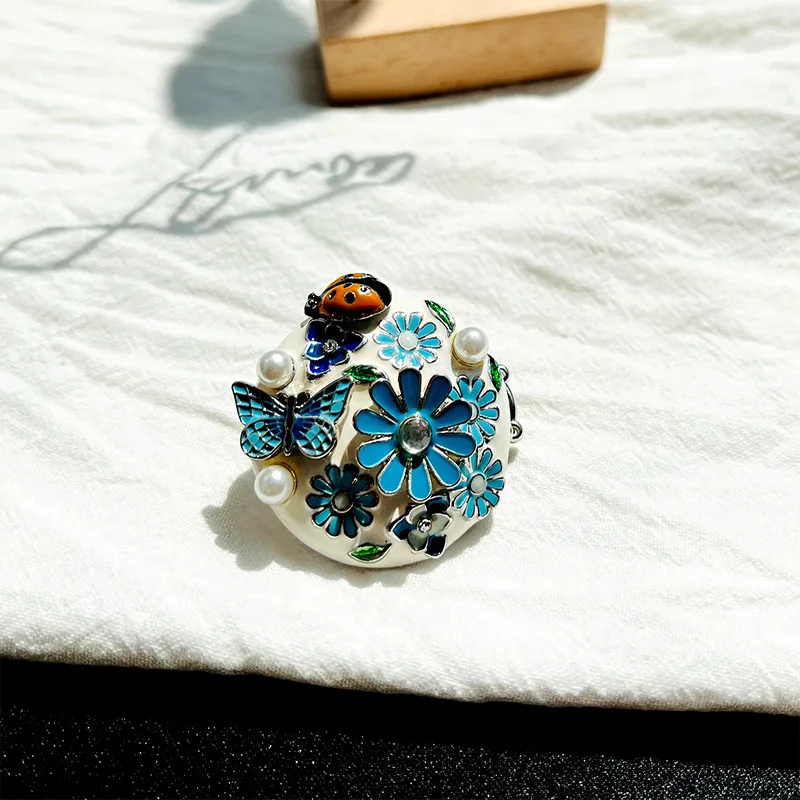 

Retro Elastic Cord Ring White Dripping Glaze Butterfly Flower Ladybird Niche Design Cute Bohemia Style Ring