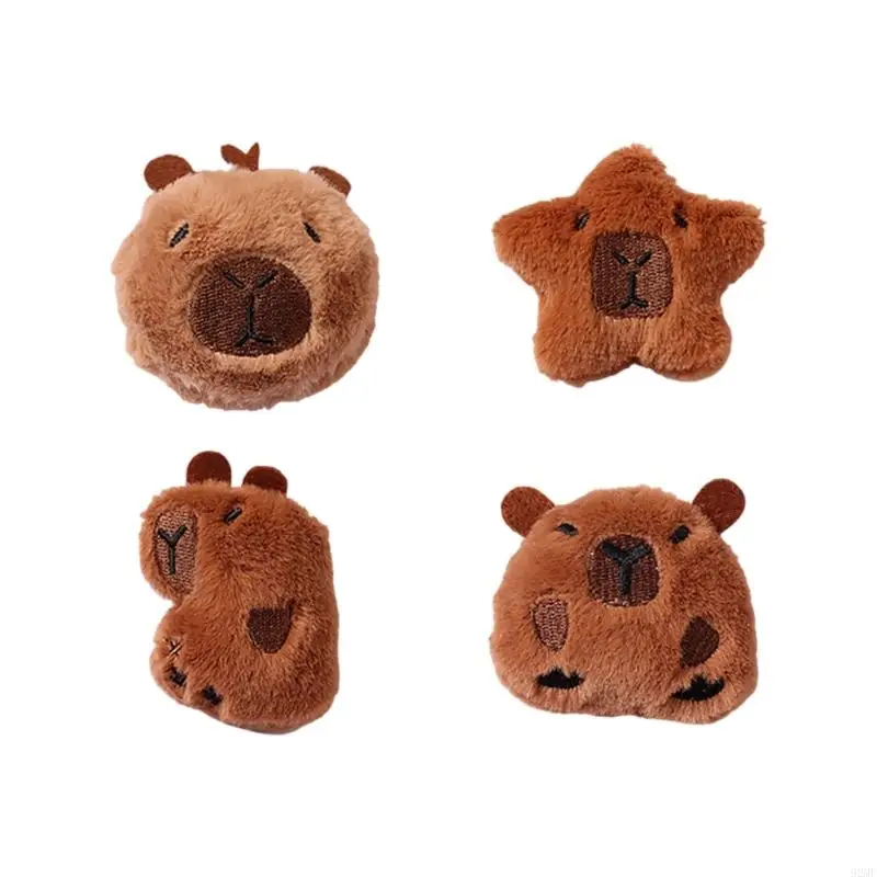 92MF 4Pcs Plush Capybara Refrigerator Magnets Set Cartoon Animal Plush Dolls Fridge Magnetic Sticker for Home or Classroom