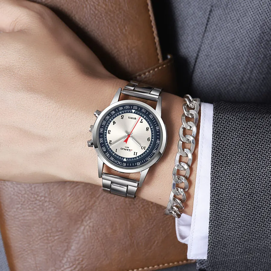 Korean fashion men\'s steel strap watch with iridescent blue light digital minimalist stainless steel strap quartz watch for men