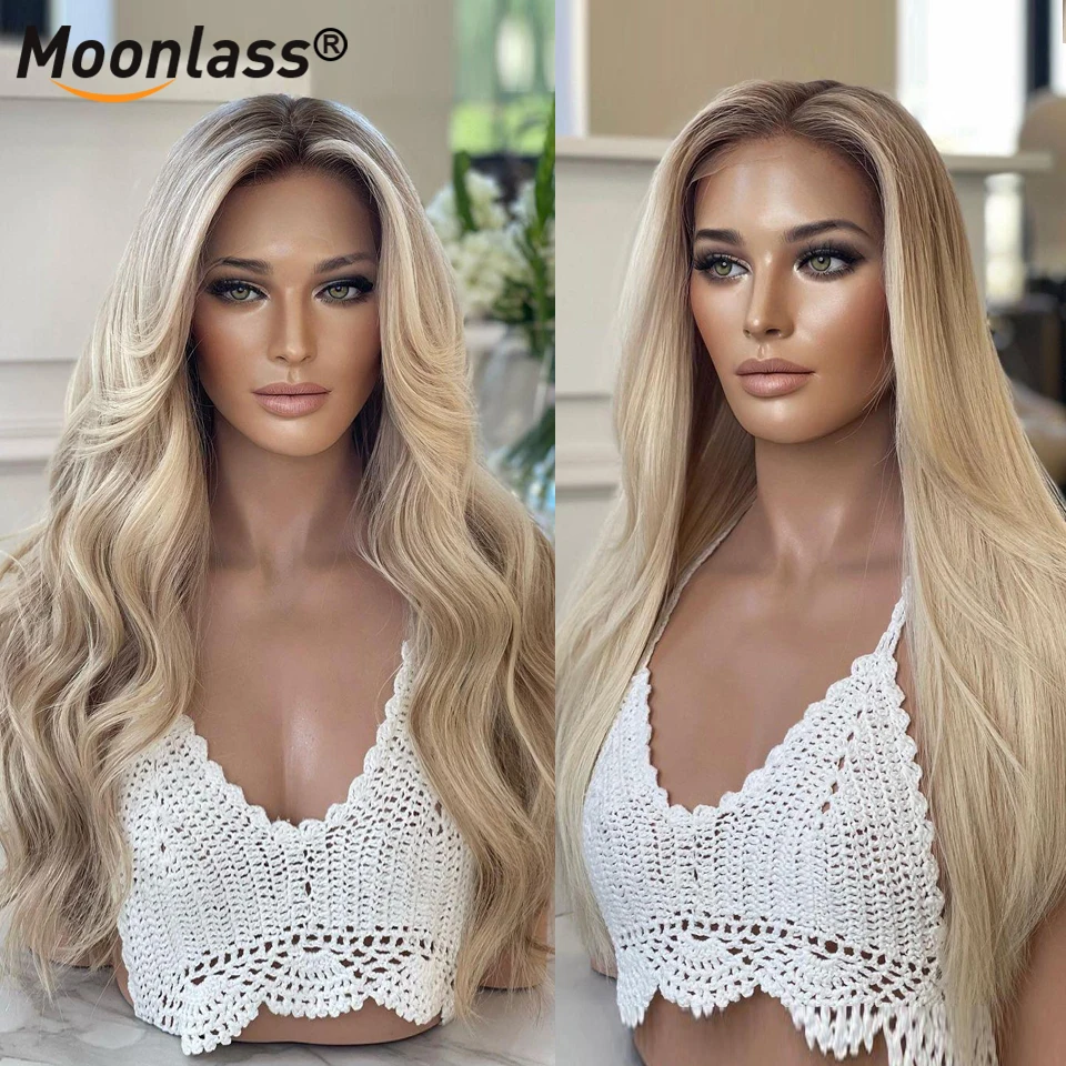 

Highlight Ash Blonde Ombre Wigs HD Transparent Lace Front Wigs Body Wave Brazilian Remy Straight Preplucked Hair Wig For Women