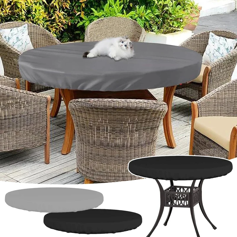 Outdoor 210D Oxford Cloth Round Table Cover, Waterproof and Dust-Resistant Furniture Cover for Patio and Terrace