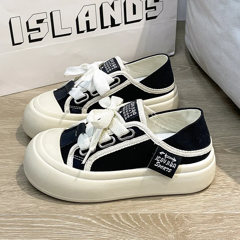 Dames Canvas Schoenen Anti Slip Dikke Zool Ademende Veelzijdige Casual Schoenen Ronde Tenen Effen Kleur Lichtgewicht 2024