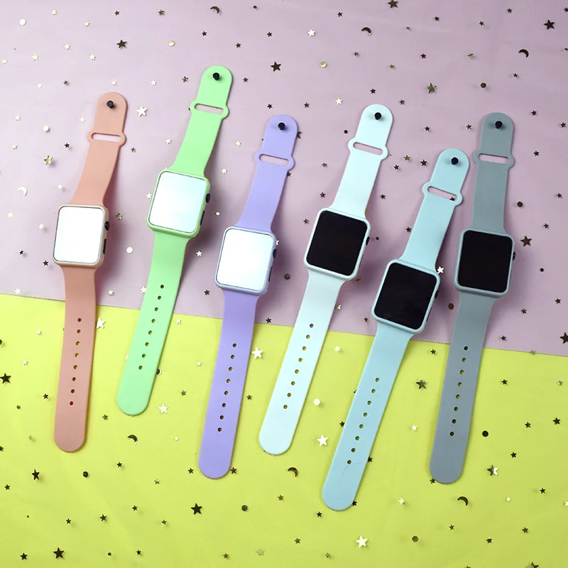 Kegllect LED Square Mirror Electronic Watch Jelly Color Junior High School Male and Female Students Fashion Watches